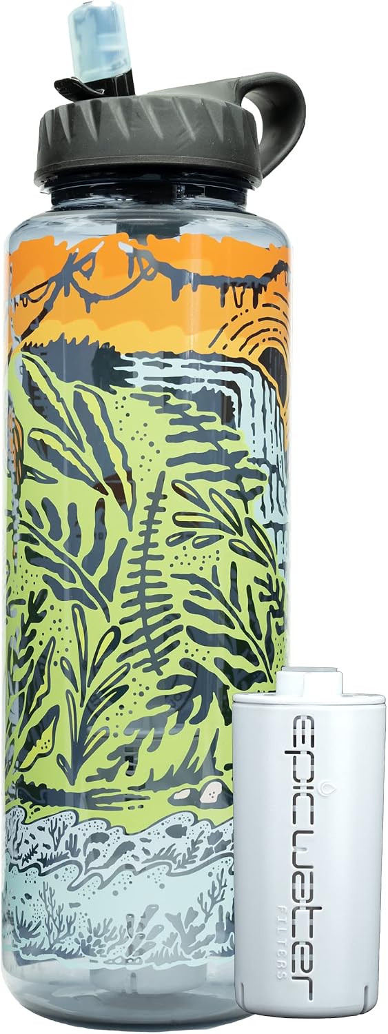 Epic Water Filters Nalgene OG Water Bottle with Filter, USA Made, BPA Free, Removes 99.99% Tap Water Contaminants, Forever Chemicals, GA 2030 Art, 48 oz