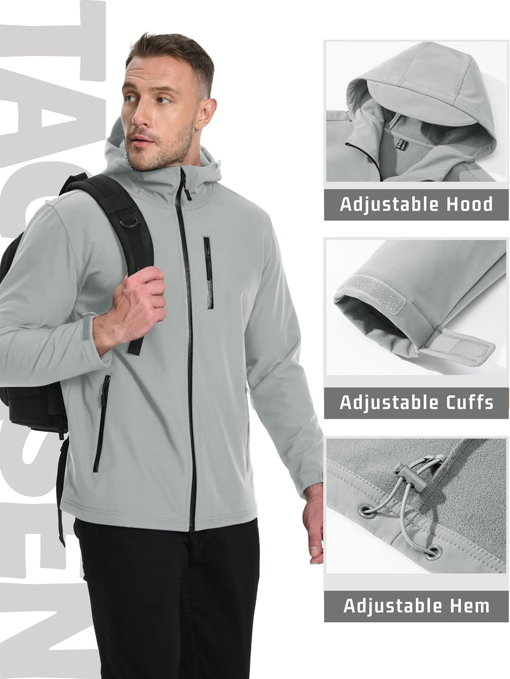 TACVASEN Mens Hooded Fleece Lined Waterproof Softshell Jacket Lightweight
