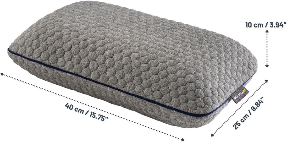 Memory Foam Travel Pillow with Washable Cover & Carry Bag – Compact, Soft & Breathable Neck Pillow for Airplane, Camping & Car (Gray- Without Spare Cover, 15.7x9.8x3.9 inches)