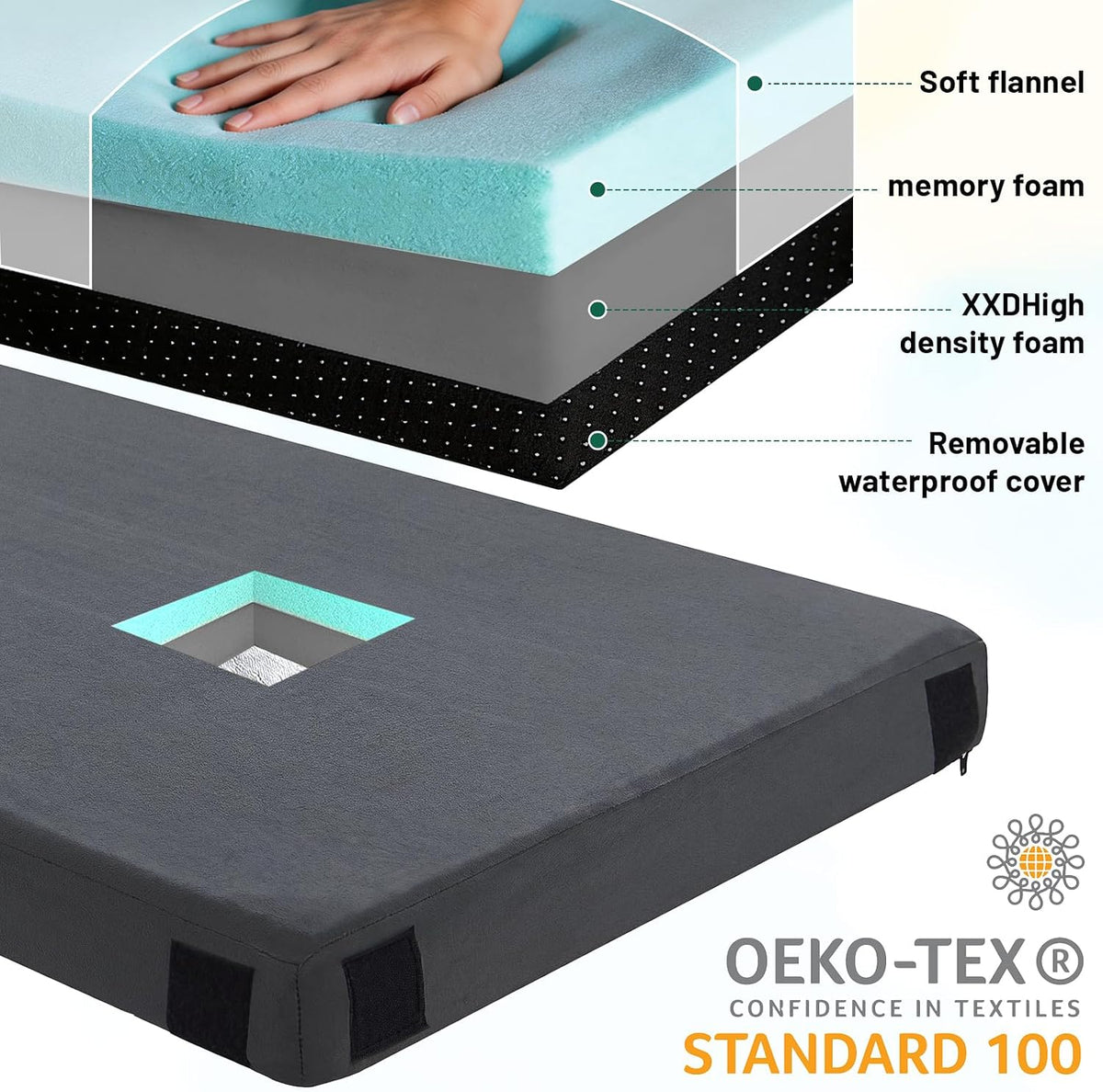 MASVIS Memory Foam Camping Mattress Pad 3 Inch – Premium Portable Sleeping Mat with Non-Slip Bottom, Roll-Up Floor Bed for Tent, Car, Cot, Truck, Includes Travel Bag