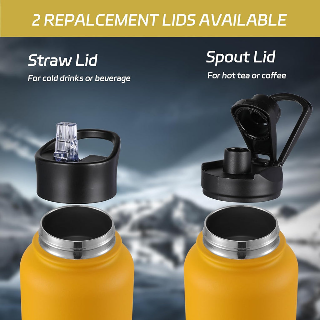 HASLE OUTFITTERS 40oz Stainless Steel Water Bottle, Vacuum Insulated Double Walled Leak Proof Sports Water Bottle with 2 Lids (Straw and Spout Lid) Keep Cold and Hot(Yellow Orange Gradient,1)