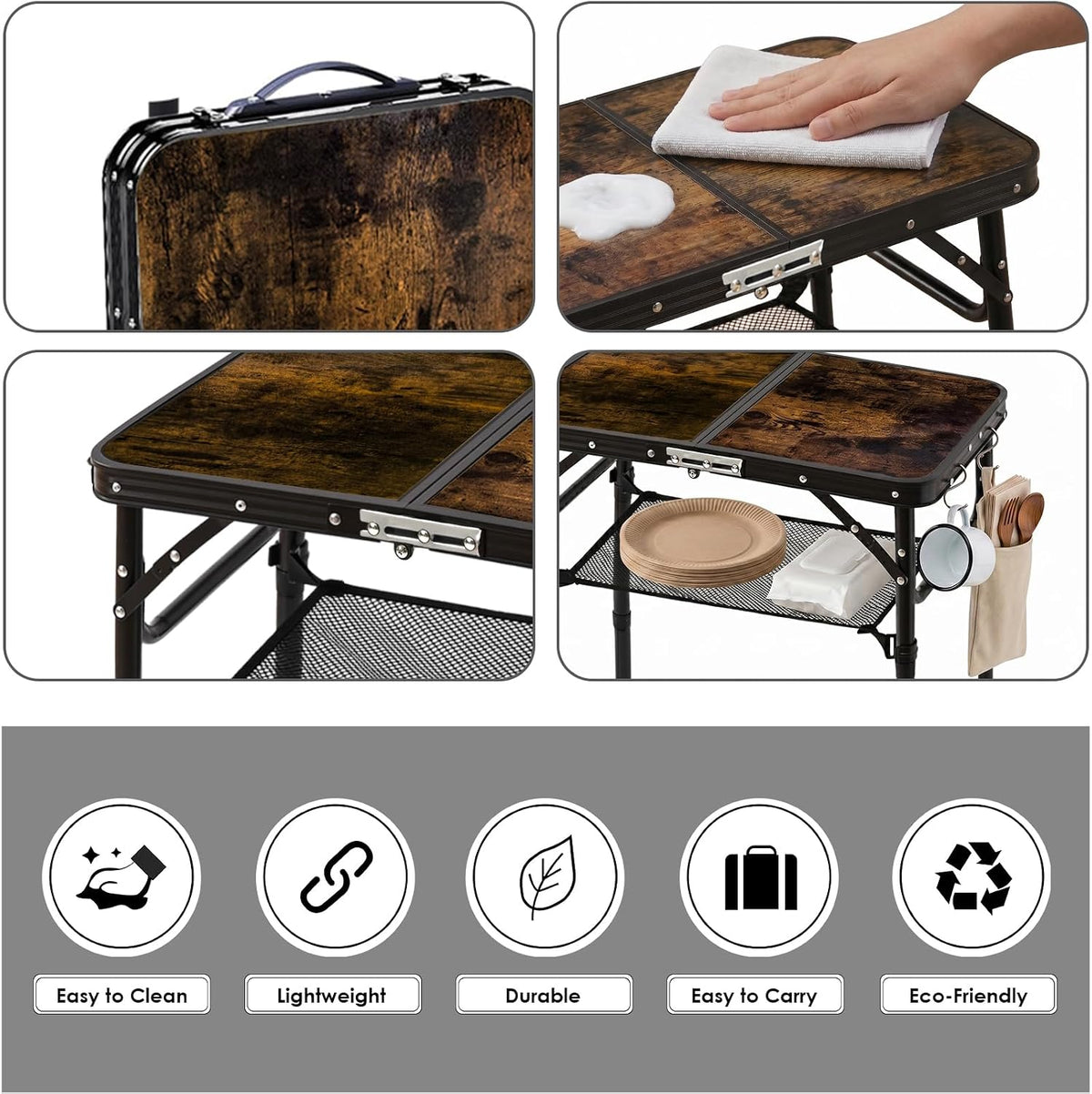 Folding Picnic Table 2ft Portable Camping Table Adjustable Heights