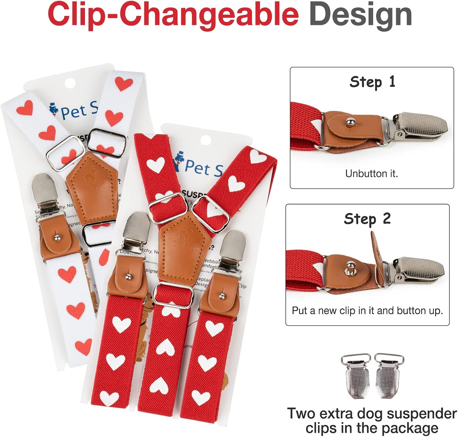Pet Soft Dog Suspenders 2 Pieces Female Dog Diaper Suspenders for Dogs Diaper Keeper Suspender for Dogs Skirt, Dress, Diapers (Cute Hearts, S/M)