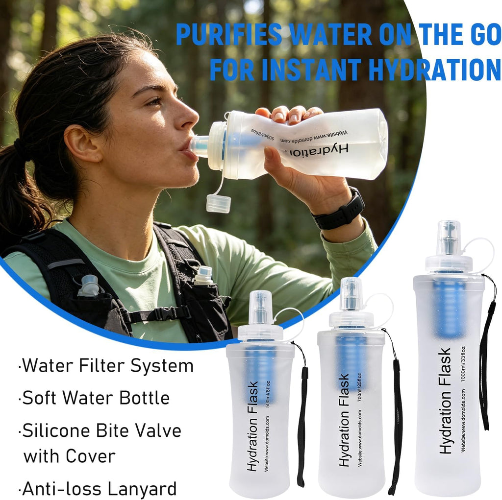 1L Collapsible Water Bottle with Filter for Hiking Backpacking(White)
