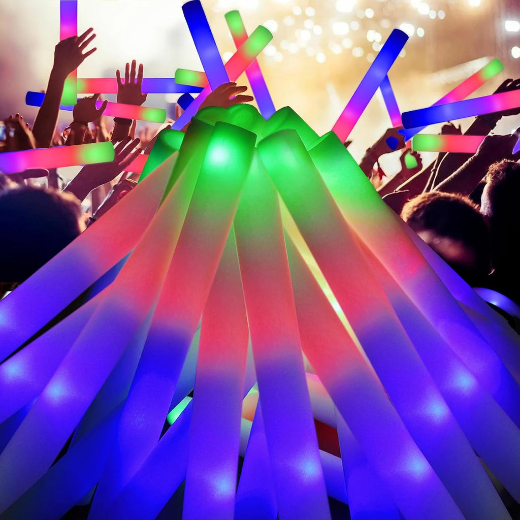 EXCECAR 58PCS Foam Glow Sticks, LED Light Up Foam Sticks with 3 Modes Flashing Changing, Glowing in The Dark for Event Party Wedding Halloween Christmas Concert Supplies