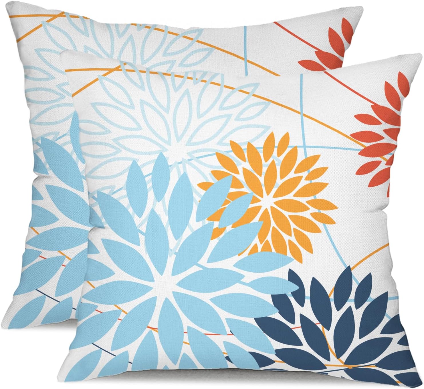 DFXSZ Blue Gray Floral Outdoor Pillow Covers 18x18 Set of 2 Waterproof