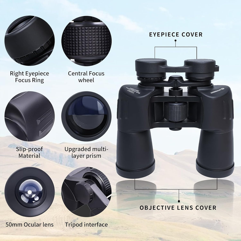 BRESSER 20x50 Binoculars for Adults High Powered with HD Optical System, Non-Slip Grip, Waterproof, Shockproof, Low Light Vision for Bird Watching Hunting Football Games Travel Stargazing Cruise