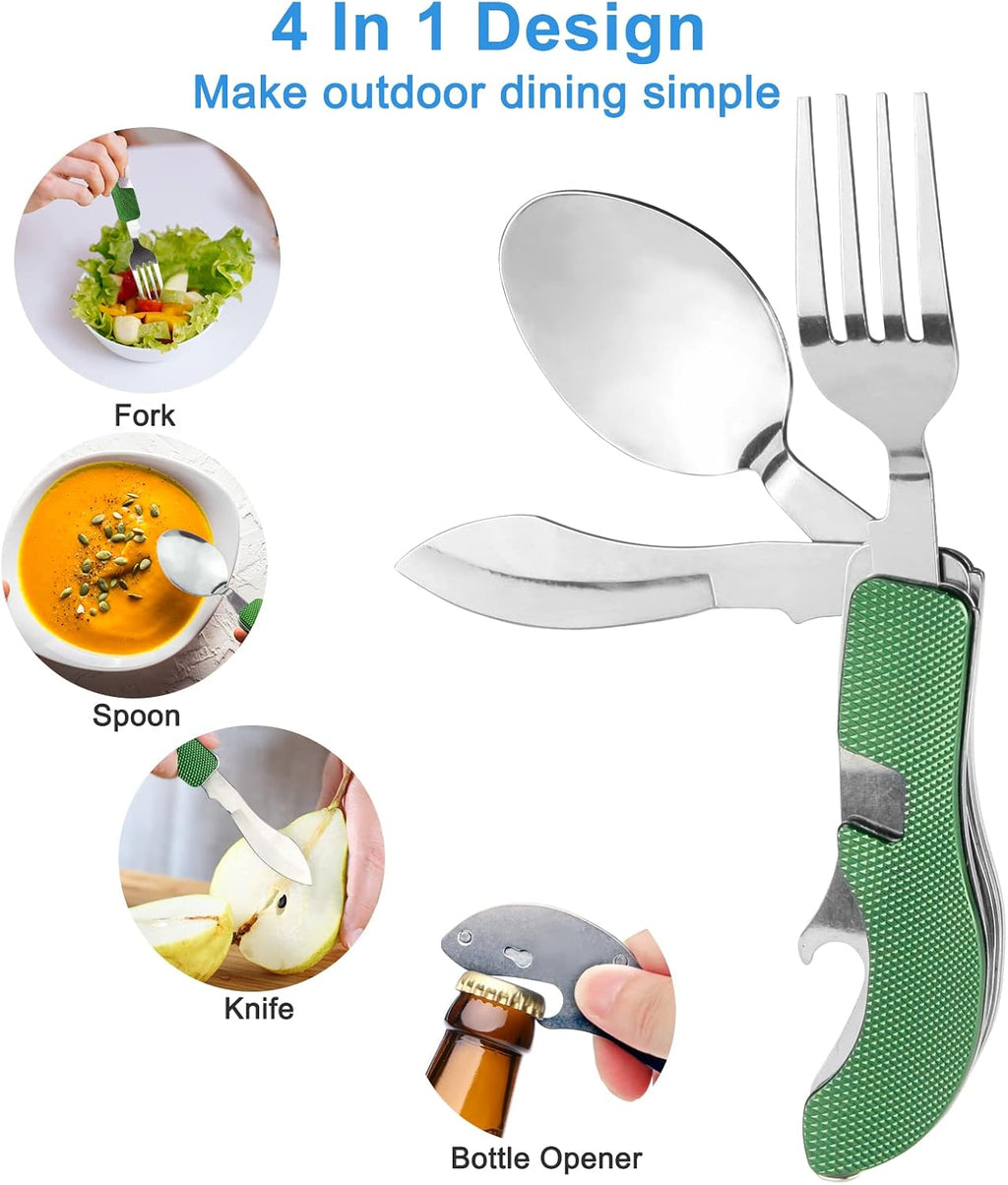 EZYoutdoor 4-in-1 Camping Utensil Set, Steel Fork Spoon Knife, 5 Pack