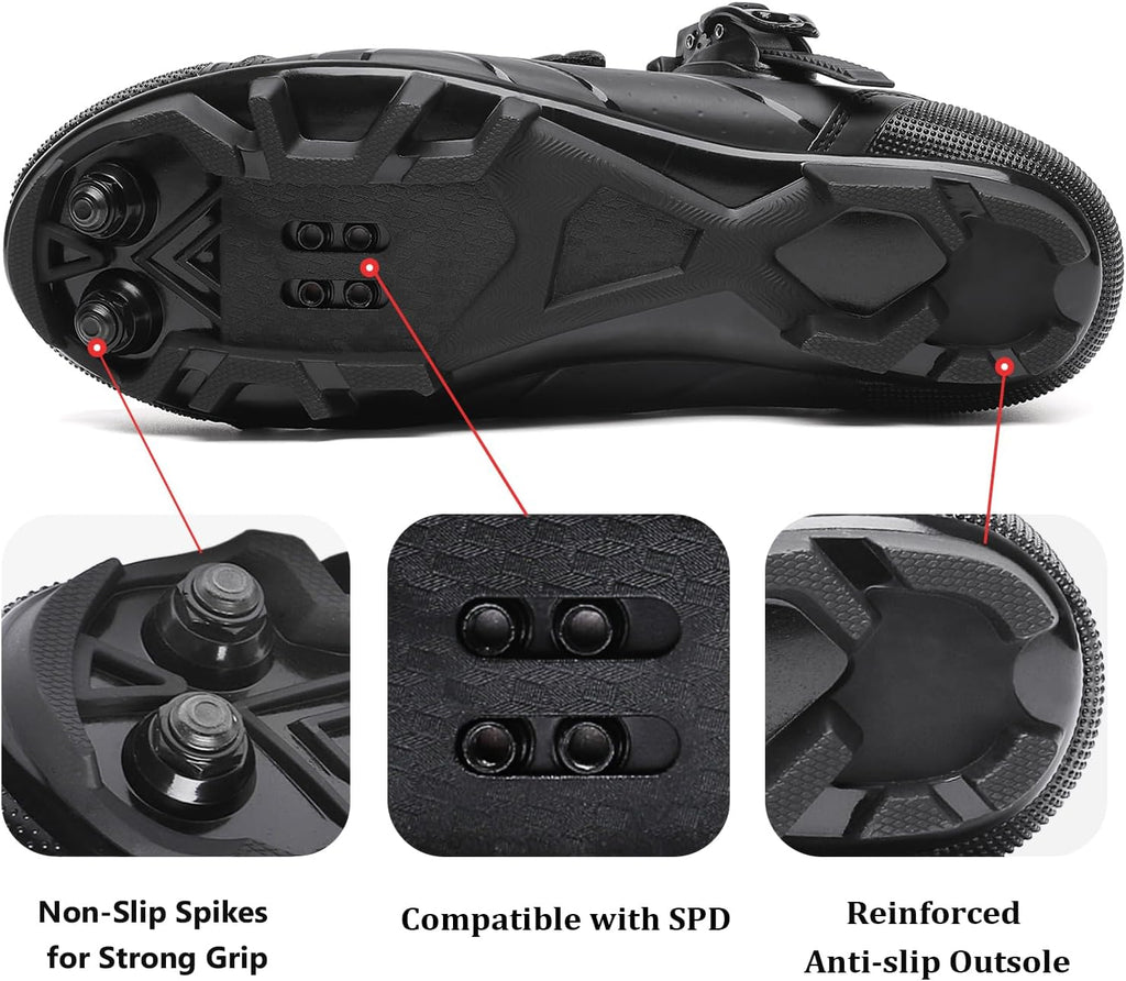 KESCOO Mens Mountain Bike Shoes with 2-Bolts SPD Cleats Cycling Shoes