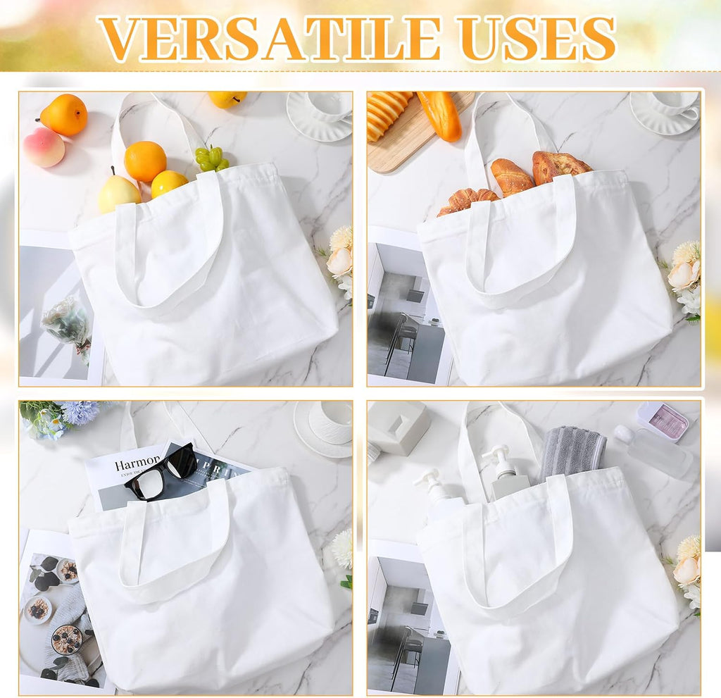 Silkfly 20 Pcs Canvas Tote Bags Bulk 16.5x13.4'' Blank Cotton Canvas Bag with Zipper Handles Reusable Plain Grocery Makeup Handbag for DIY(White)