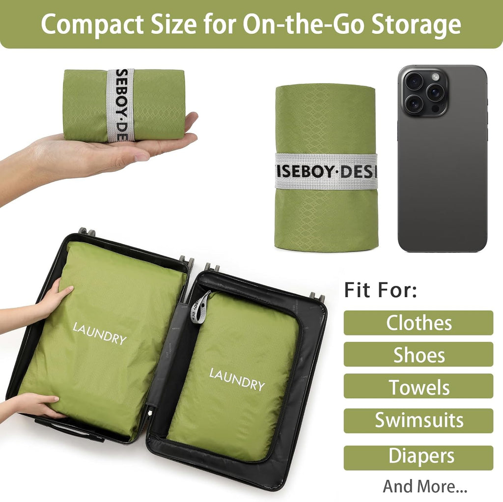 WiseBoy 2-Pack Laundry Bags, Travel Dirty Clothes Bag Zippered with Handle