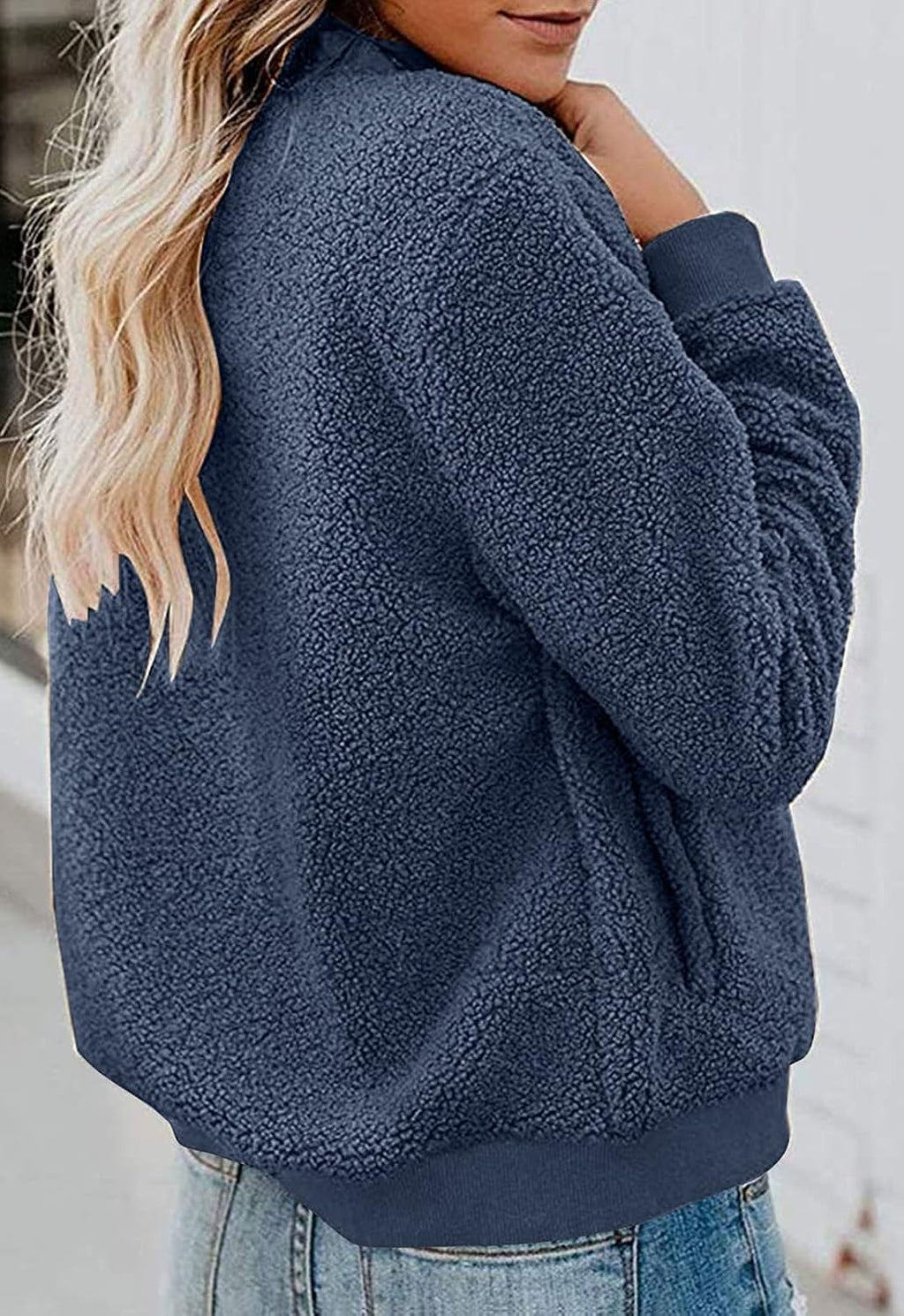 MIROL Women's Fall Fleece Bomber Jacket Trendy Sherpa Winter Coat Fuzzy Casual Long Sleeve Zip Up Loose Fit Jackets