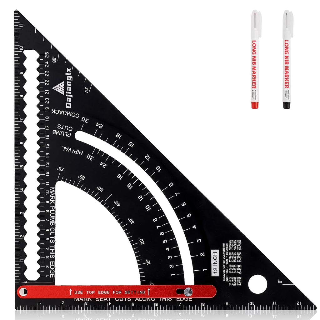 Carpenter Square 7 inch, Aluminum Adjustable Rafter Framing Square, Multifunction Woodworking Measuring Tools, Combination Square Angle Carpentry Triangle Ruler with 2 Pencils