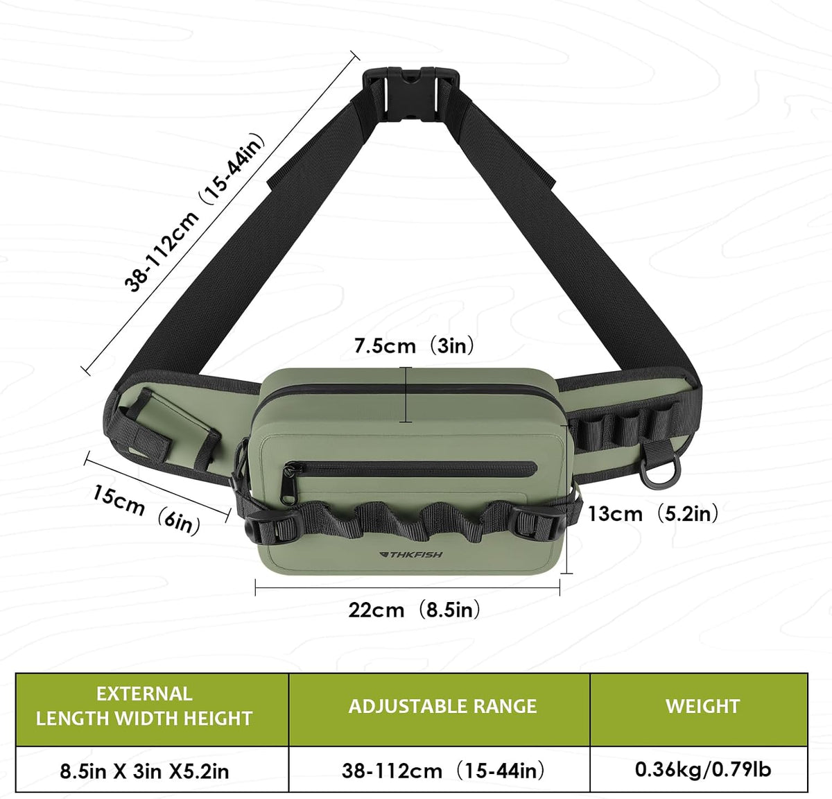thkfish Waterproof Fishing Waist Pack，Fishing Tackle Bag Fanny Pack with Adjustable Strap Fishing Rod Holder,Airtight Zipper Closure,Lightweight Sling Fishing Waist Bag for Fly Fishing, Kayaking