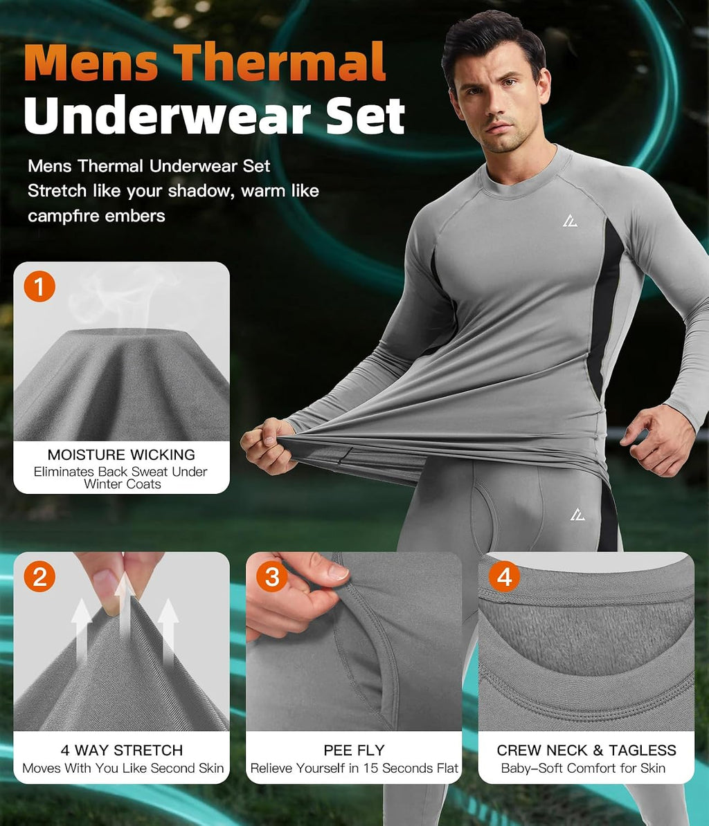 Mens Thermal Underwear Long Johns Set Cold Weather Hunting Base Layer