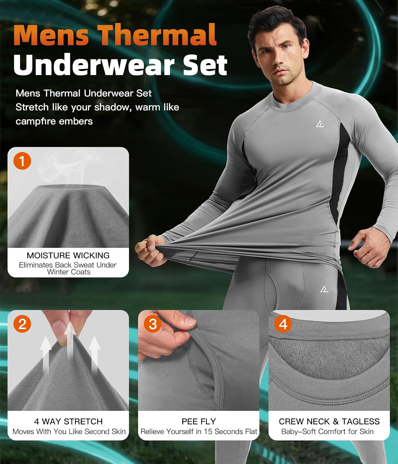 Mens Thermal Underwear Long Johns Set Cold Weather Hunting Base Layer