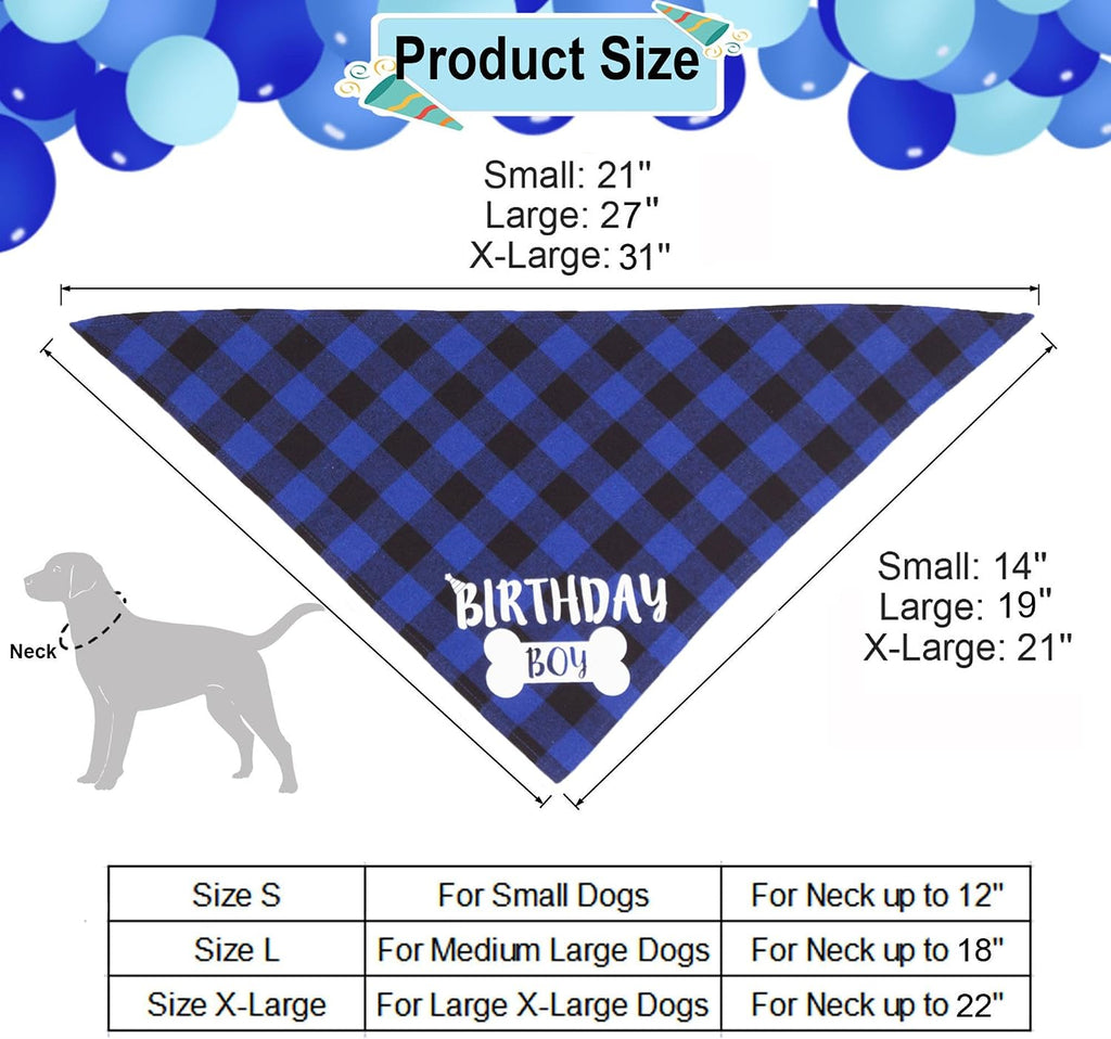 ADOGGYGO Dog Birthday Hat, Blue Plaid Birthday Boy Bandana Set, Small
