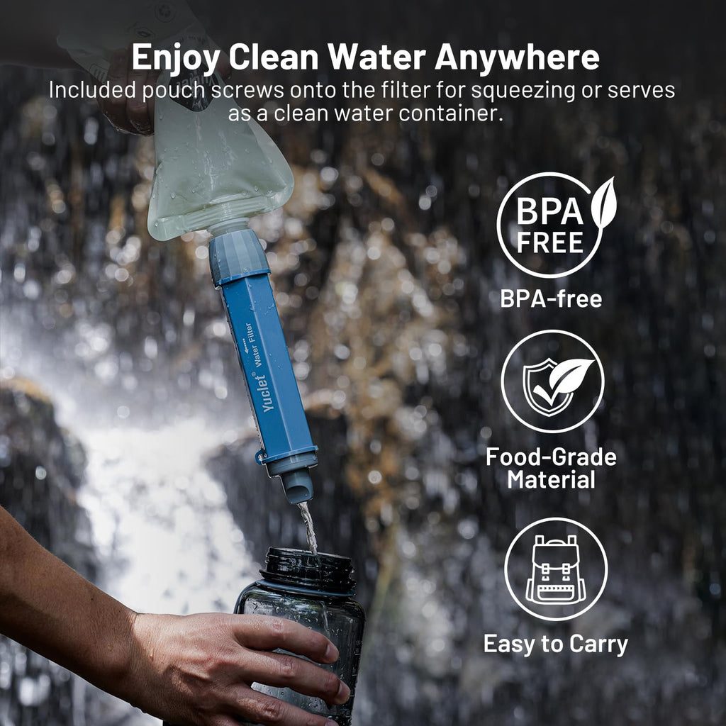 Yuclet Gravity Water Filter System w/ 2-Gal Bag & 0.1-Micron Filter Straw