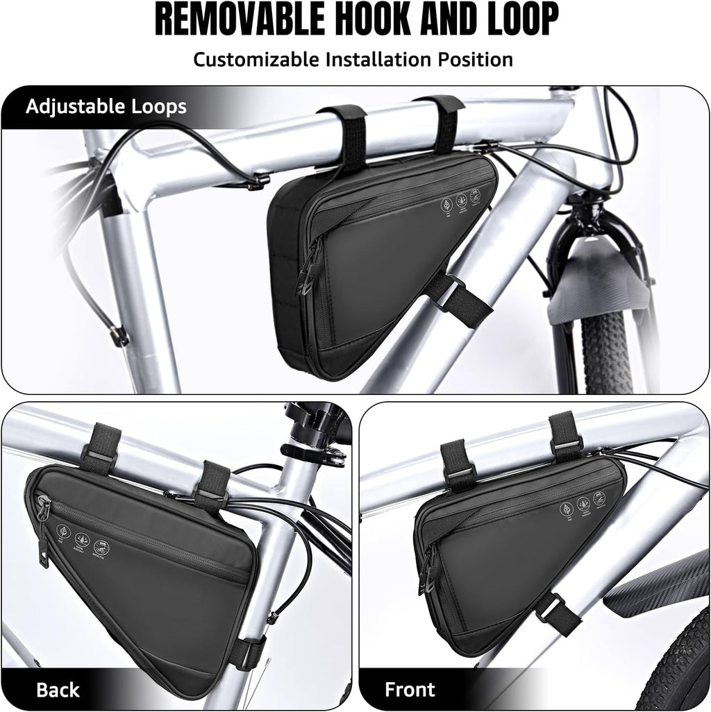 WOTOW Bike Frame Bag - Water-Resistant Reflective Triangle Storage Bag, 2L