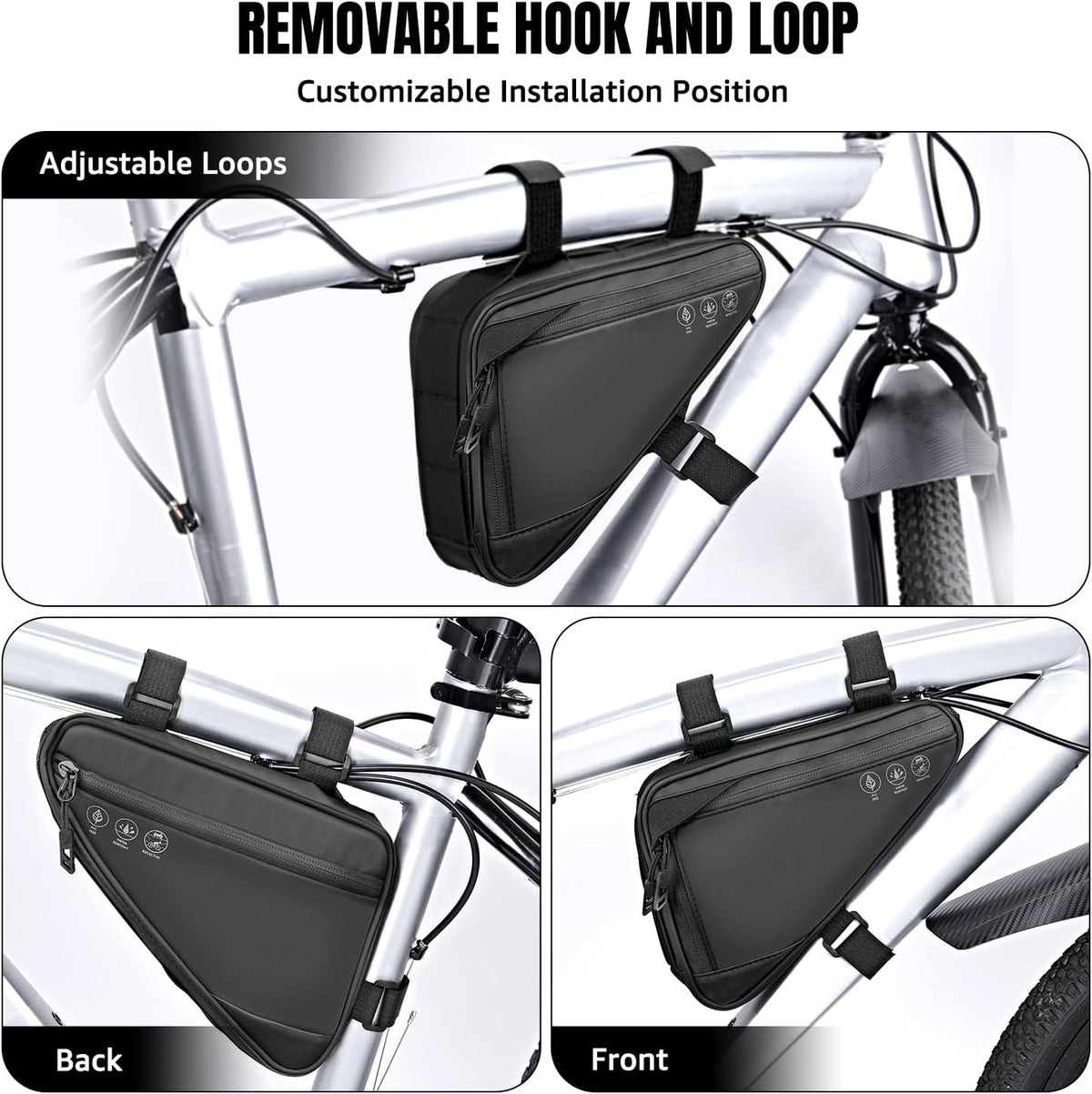 WOTOW Bike Frame Bag - Water-Resistant Reflective Triangle Storage Bag, 2L