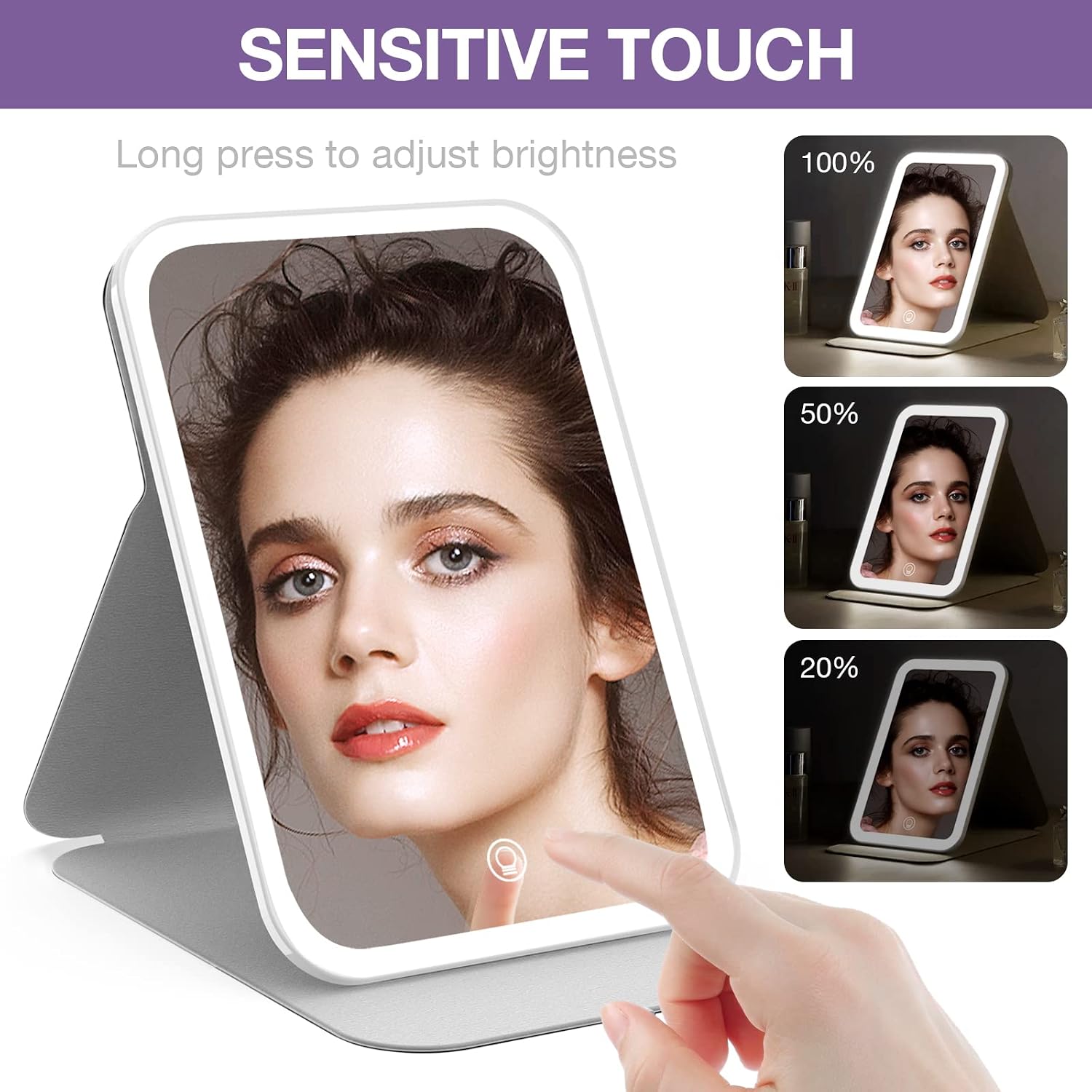 Kintion Travel Makeup Mirror, Portable LED Lighted Folding Mirror (Black)