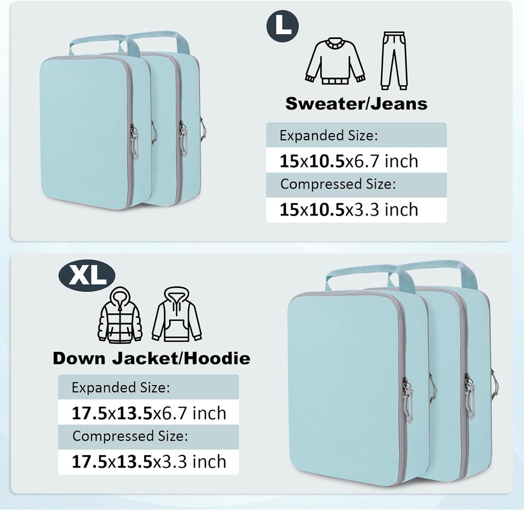 Compression Packing Cubes for Travel Suitcase Organizer Bags, Blue, XL