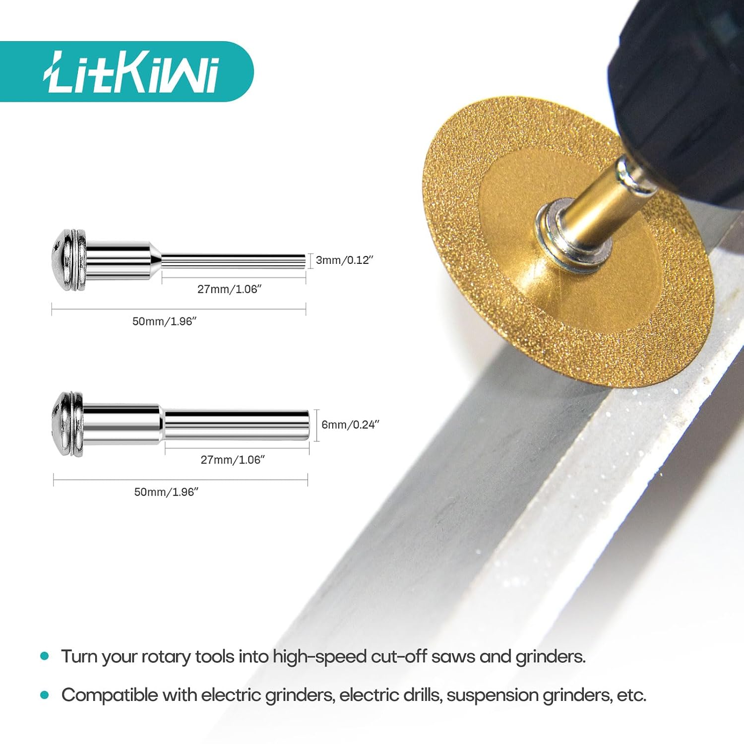 Diamond Cutting Blade Wheel,with 2 Sizes Round Mandrels,2PCS 1/4" Hex Shank