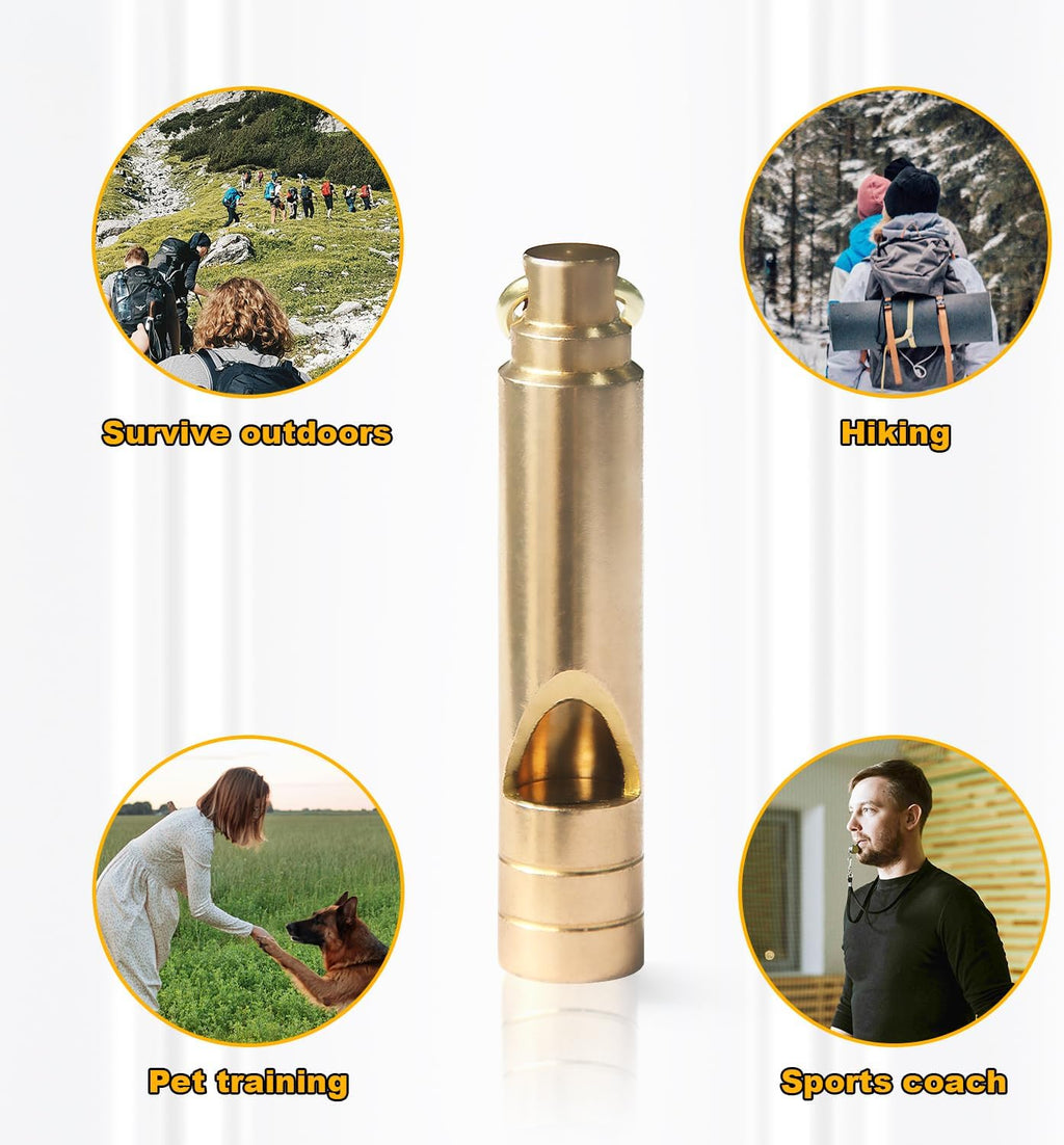 Brass Survival Whistle, 125 dB Loud Emergency Whistle with Lanyard for Hiking, Camping, Pet Training, and Coaching