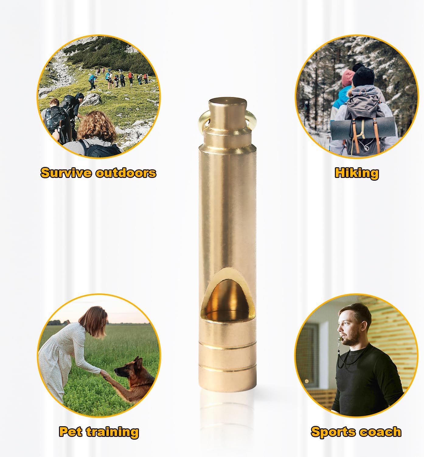Brass Survival Whistle, 125 dB Loud Emergency Whistle with Lanyard for Hiking, Camping, Pet Training, and Coaching