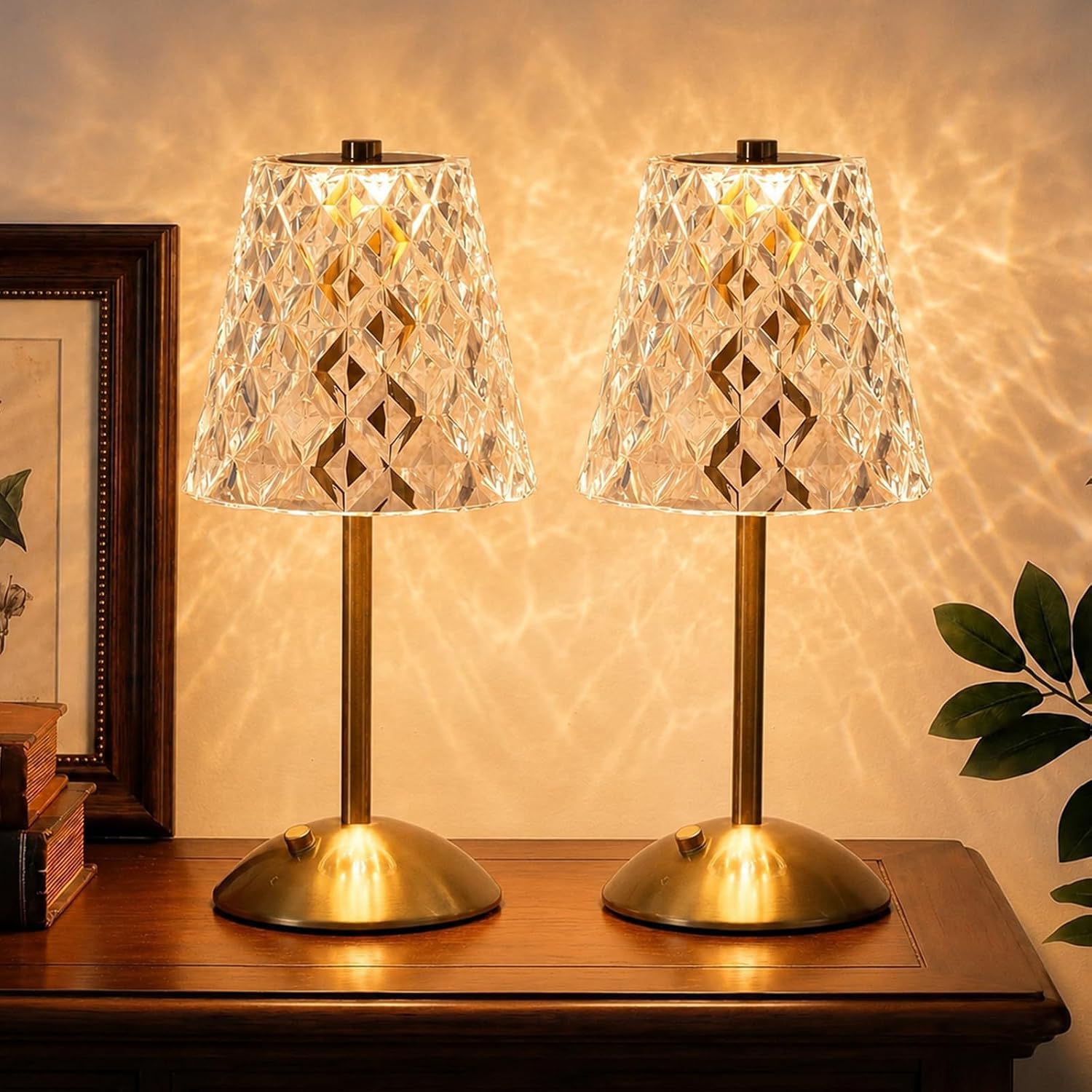 Nusogon Rechargeable Cordless Table Lamp, Touch Control Crystal Desk Lamp