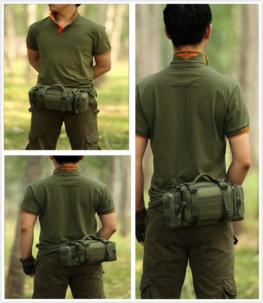 Utility 3P Military Tactical Duffle Waist Bags MOLLE Assault Shoulder Backpack Multifunction EDC Pouches Heavy Duty Fanny Packs (Army Green)