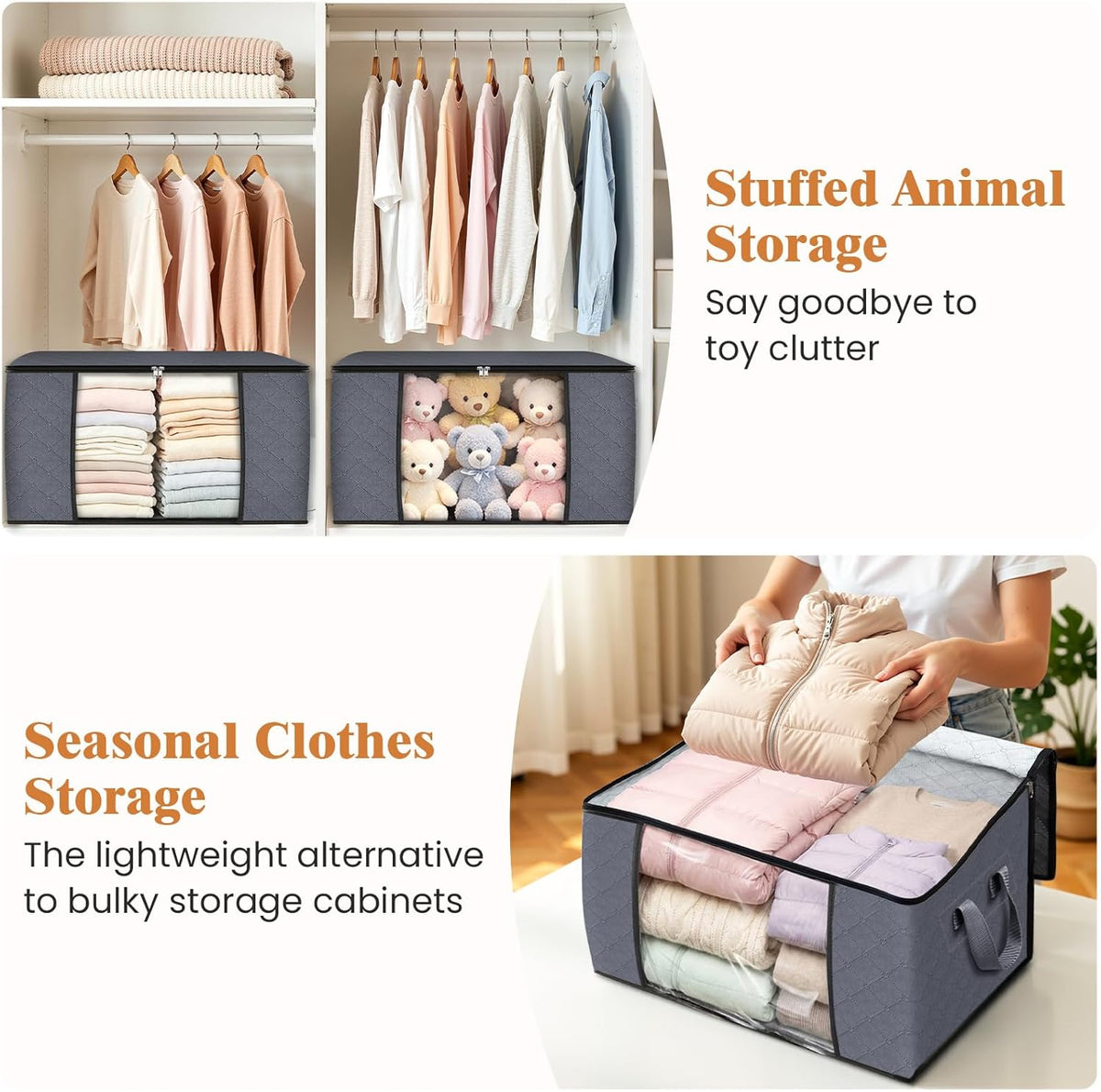 Fab totes 6 Pack Storage Bags for Clothes Blanket Storage Bins with Lids