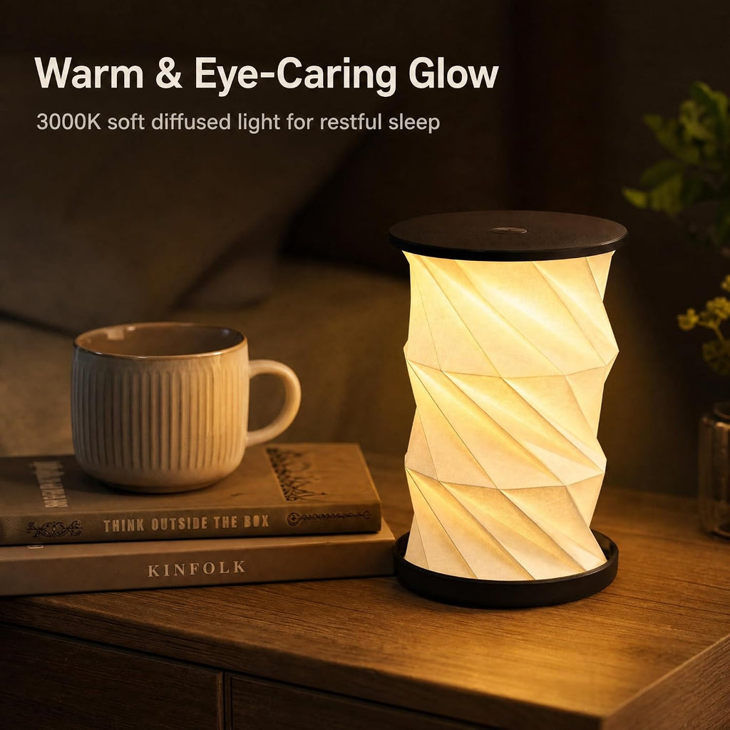 LONRISWAY Portable Travel Paper Lamp with Touch Dimmer, Rechargeable Foldable LED Table Lamp, Warm Light Battery Powered Night Light for Bedroom, Living Room, Camping, Gift for Women Men