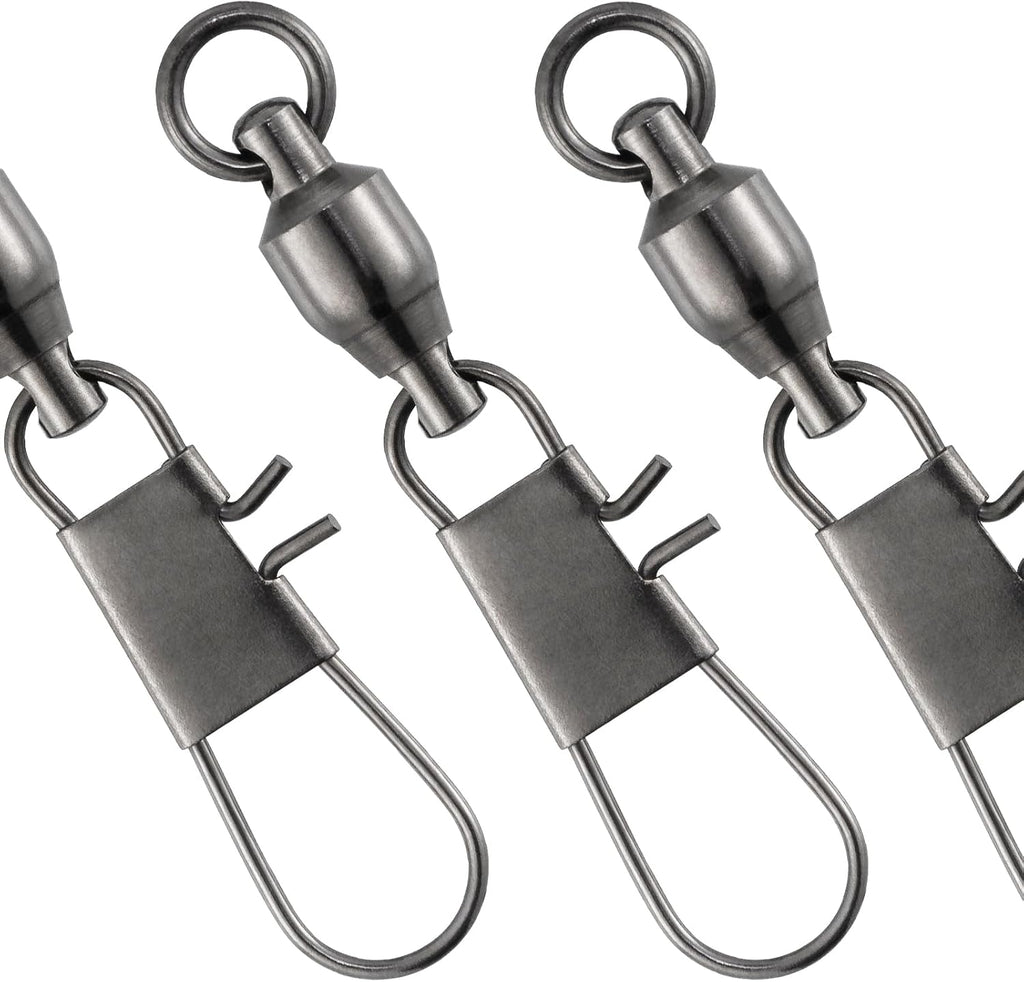 Dr.Fish 30 Pack Ball Bearing Snap Swivels, Swivels Fishing Tackle with Safety Interlock Snap Saltwater Freshwater Stainless Fishing Clips Clasp Leader Line Hook Sinker Connector