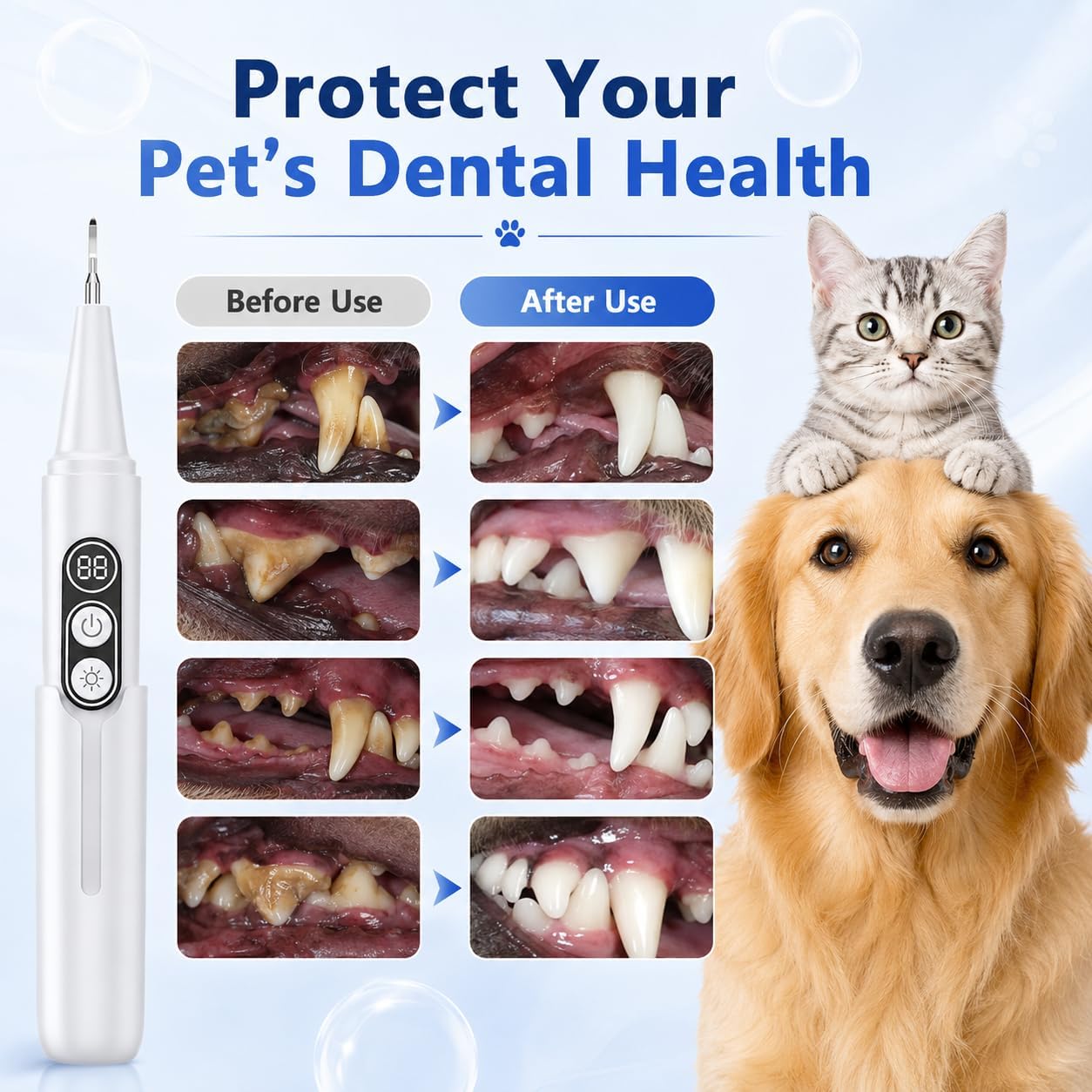 Dog Plaque Remover kit,with UV Sanitizing Chamber,6 Modes,Waterproof | Stores & Sanitizes Metal Tips After Use,6 Cleaning Modes for Different Needs,dog teeth cleaning,plaque remover for teeth