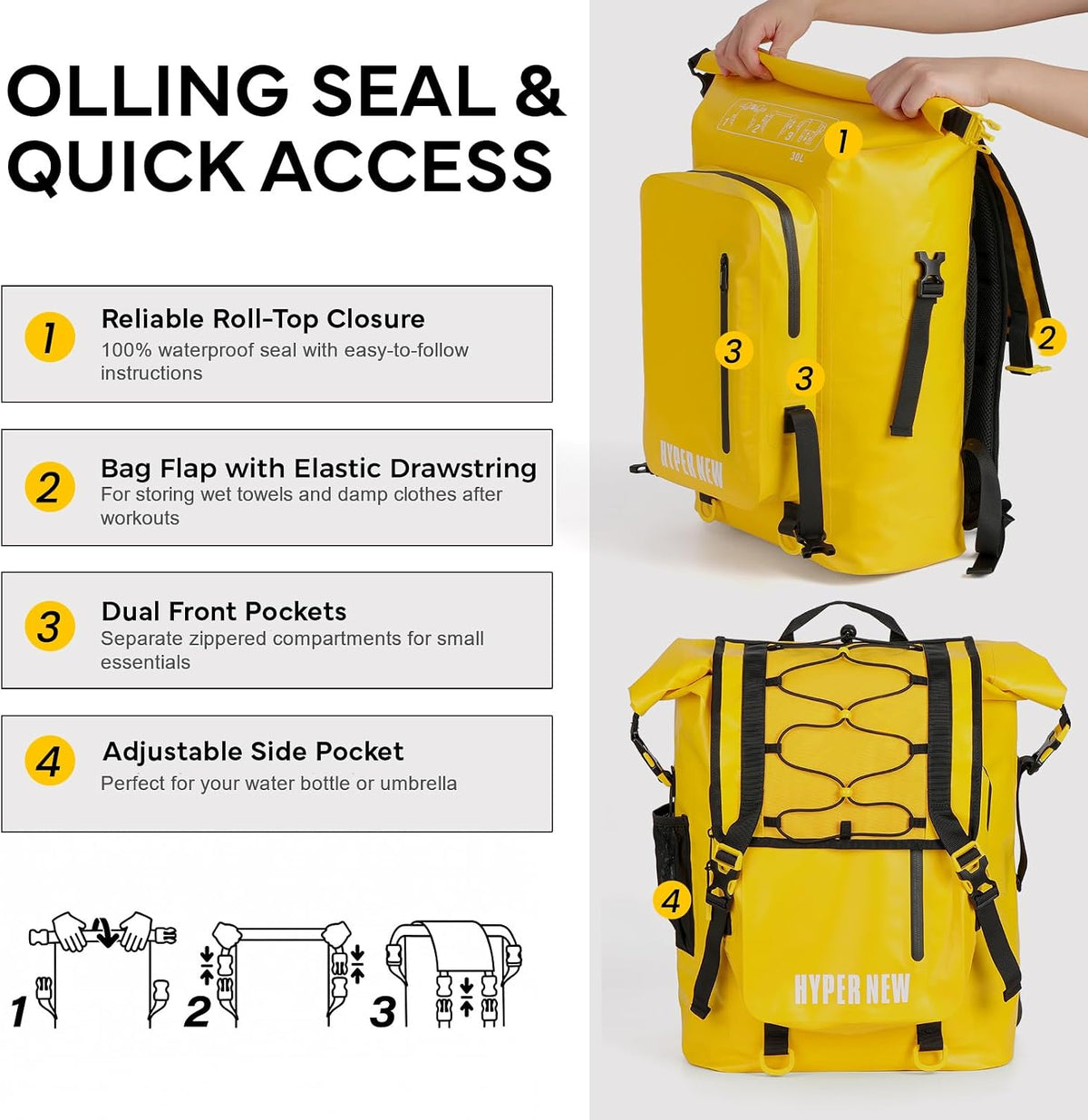 Waterproof Dry Bag Backpack 30L,Dry Backpack for Men Women Adults Teens, Kayaking Boating Hiking Camping Rafting Fishing Travel Outdoor Enthusiasts