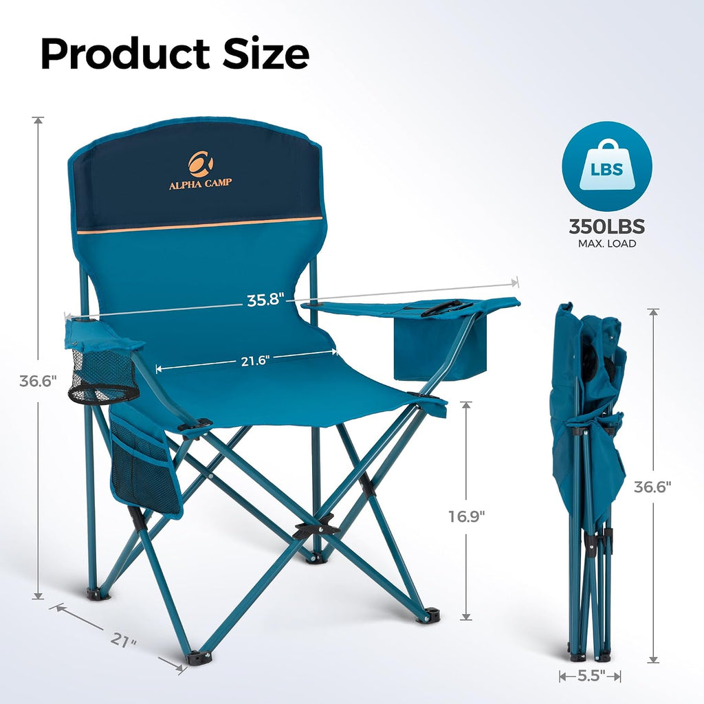 ALPHA CAMP 2-Pack Folding Camping Chair with Cooler Bag & Lumbar Support