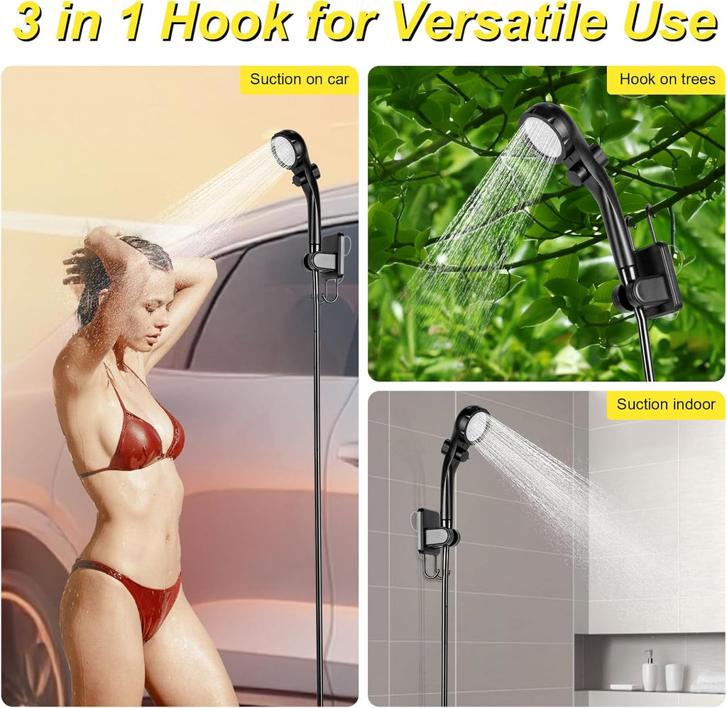 Pop Up Shower Tent for Camping, Portable Outdoor Privacy Shower Tent with 6000mAh Rechargeable Shower (Black)