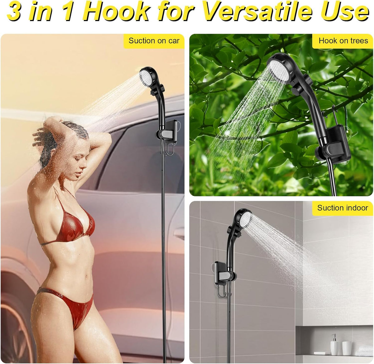 Pop Up Shower Tent for Camping, Portable Outdoor Privacy Shower Tent with 6000mAh Rechargeable Shower (Black)