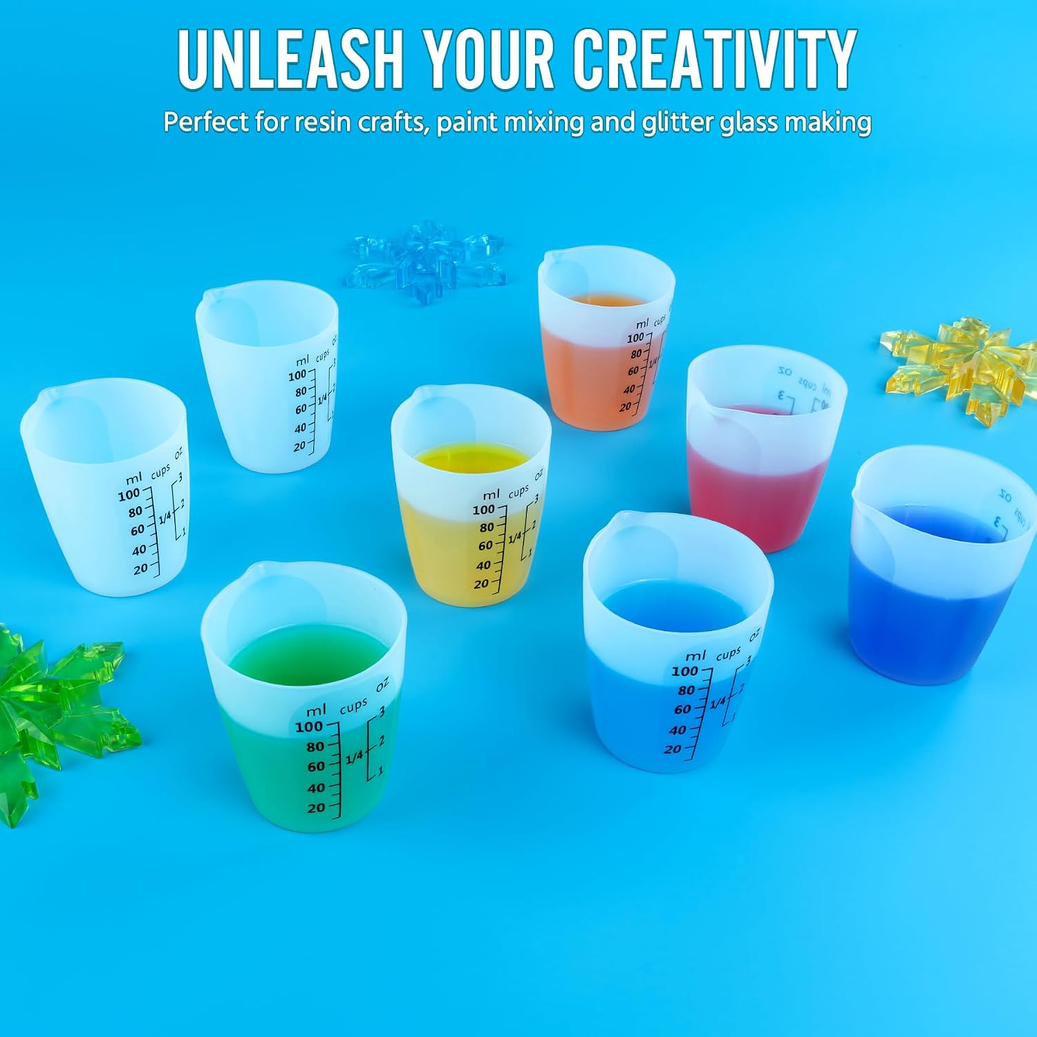10Pcs Silicone Resin Mixing Measuring Cups 100ml / 3oz for Resin Supplies, Easy-to-Read Black Marks, Non-Stick Reusable Silicone Pouring Cups for Epoxy Mixing
