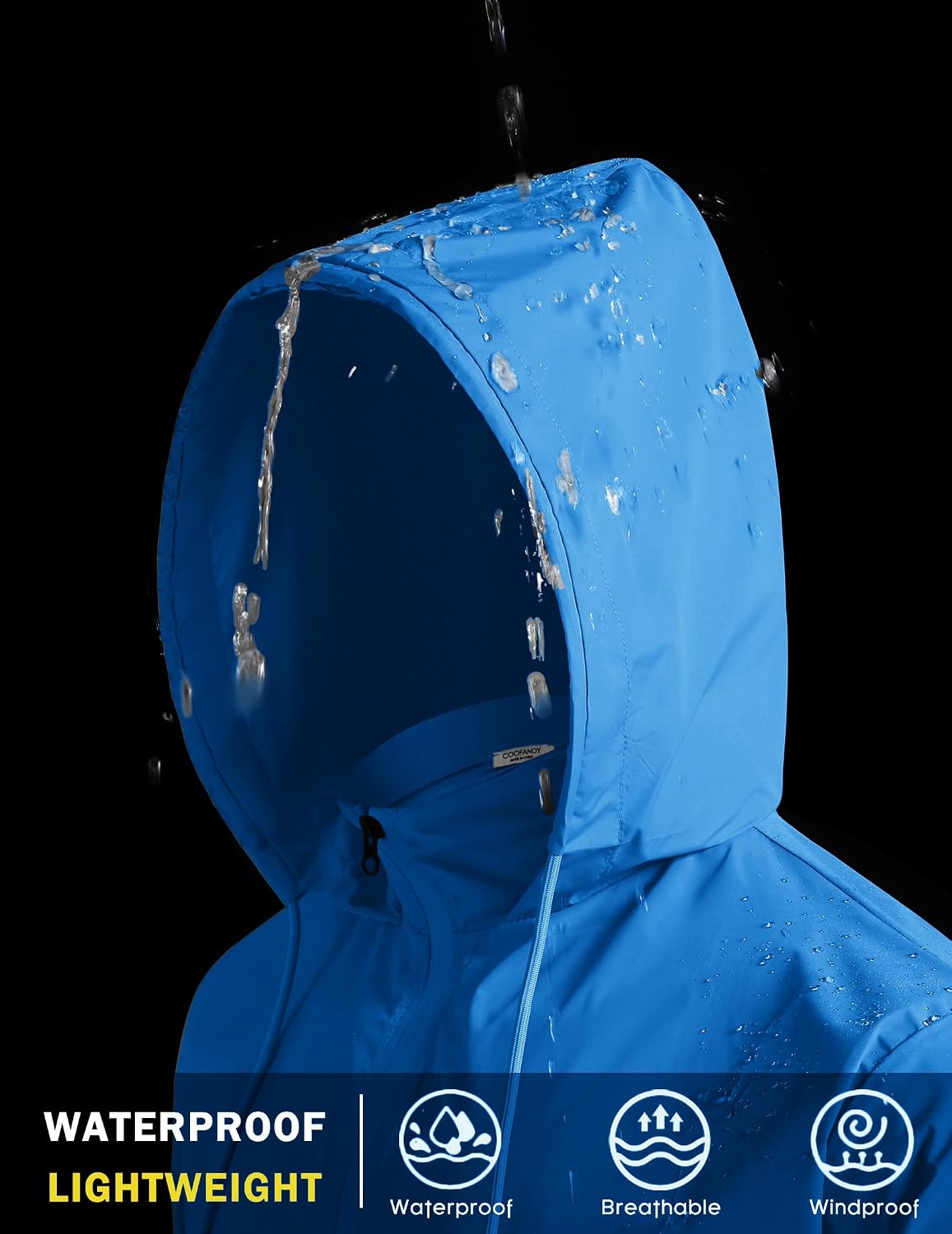 COOFANDY Men's Light Rain Jacket Packable Waterproof Raincoat Windbreaker