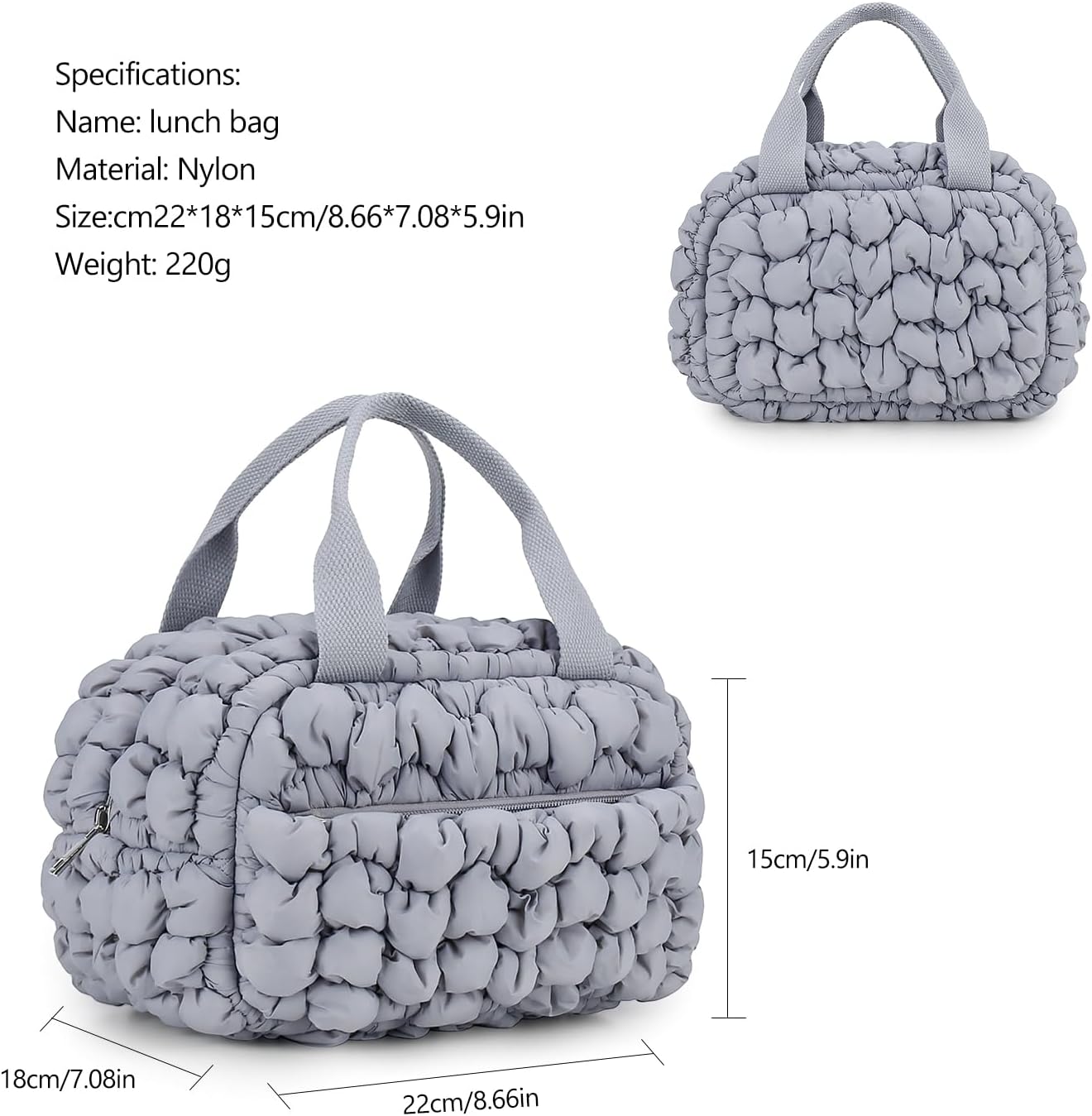 Lunch Bag for Women, Insulated Lunch Bags Lunch Box Cooler Bag (Grey)