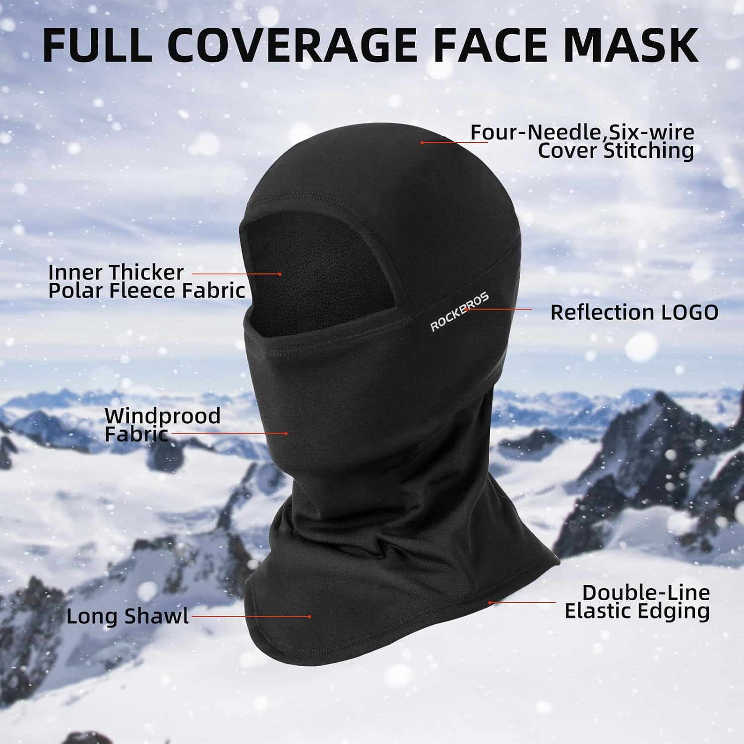 ROCKBROS Ski Mask Balaclava Cold Weather Scarf Thermal Winter Neck