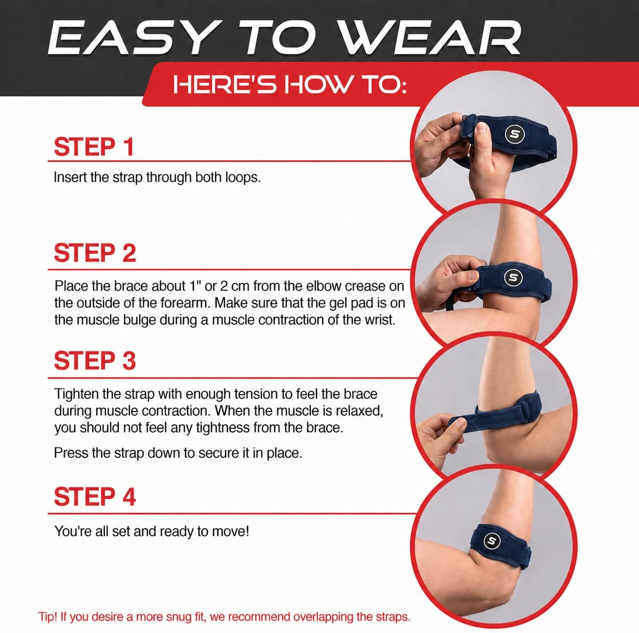 Sleeve Stars Tennis Elbow Brace for Men & Women, Elbow Brace for Tendonitis, Tennis Elbow Strap, Golfers Elbow Brace, Elbow Support Wrap for Tennis Elbow Relief, Fits 9"-23" (Pair/Navy Blue)