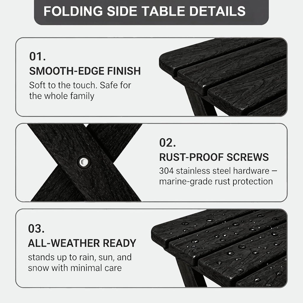 Folding Outdoor Side Table,Small HDPE Patio Table,All-Weather Compact Portable End Table for Patio,Porch,Pool,Black,11.8" D x 15.7" W x 15.7" H