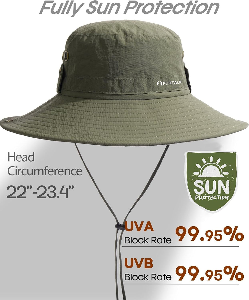 FURTALK Sun Hats for Men Fishing Hat UPF Protection Wide Brim Bucket Hat