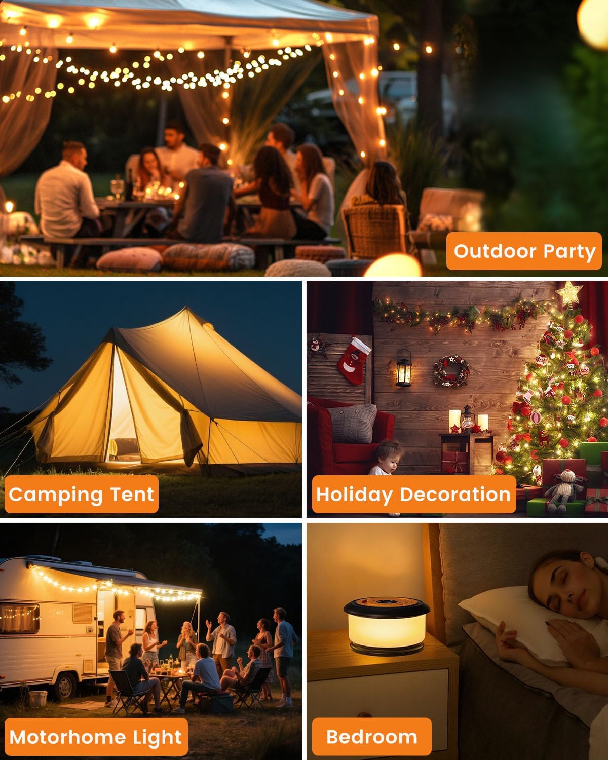 Camping String Lights, Retractable 32.8FT Rechargeable Fairy Light