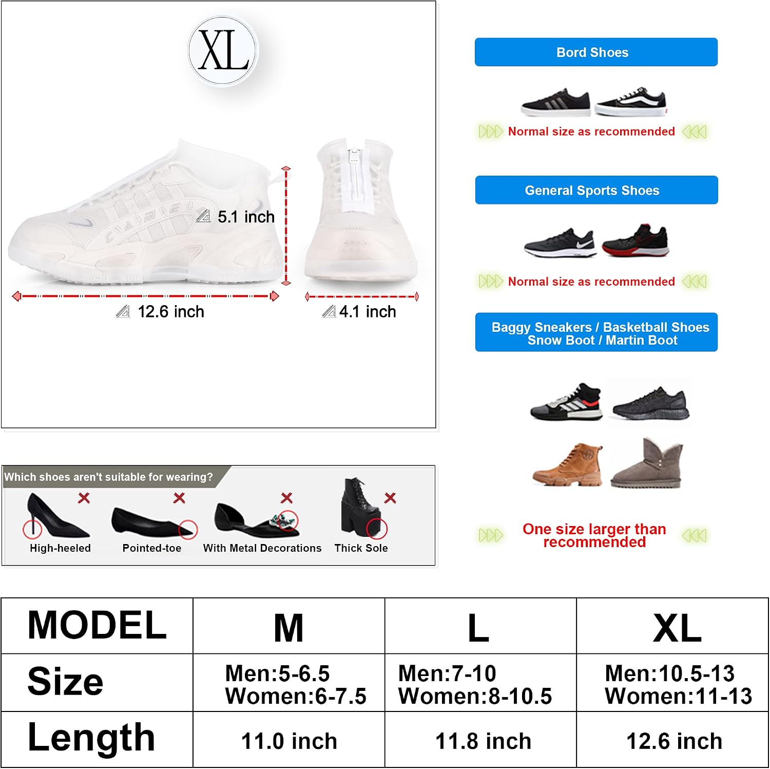 Waterproof Shoe Covers Slip-Resistant Overshoes Newly Upgraded and Latest Model for Men Women, Reusable Rain Boots for Outdoor, Cycling, Hiking, Work (Transparent, XL (Women 11-13, Men 10.5-13))