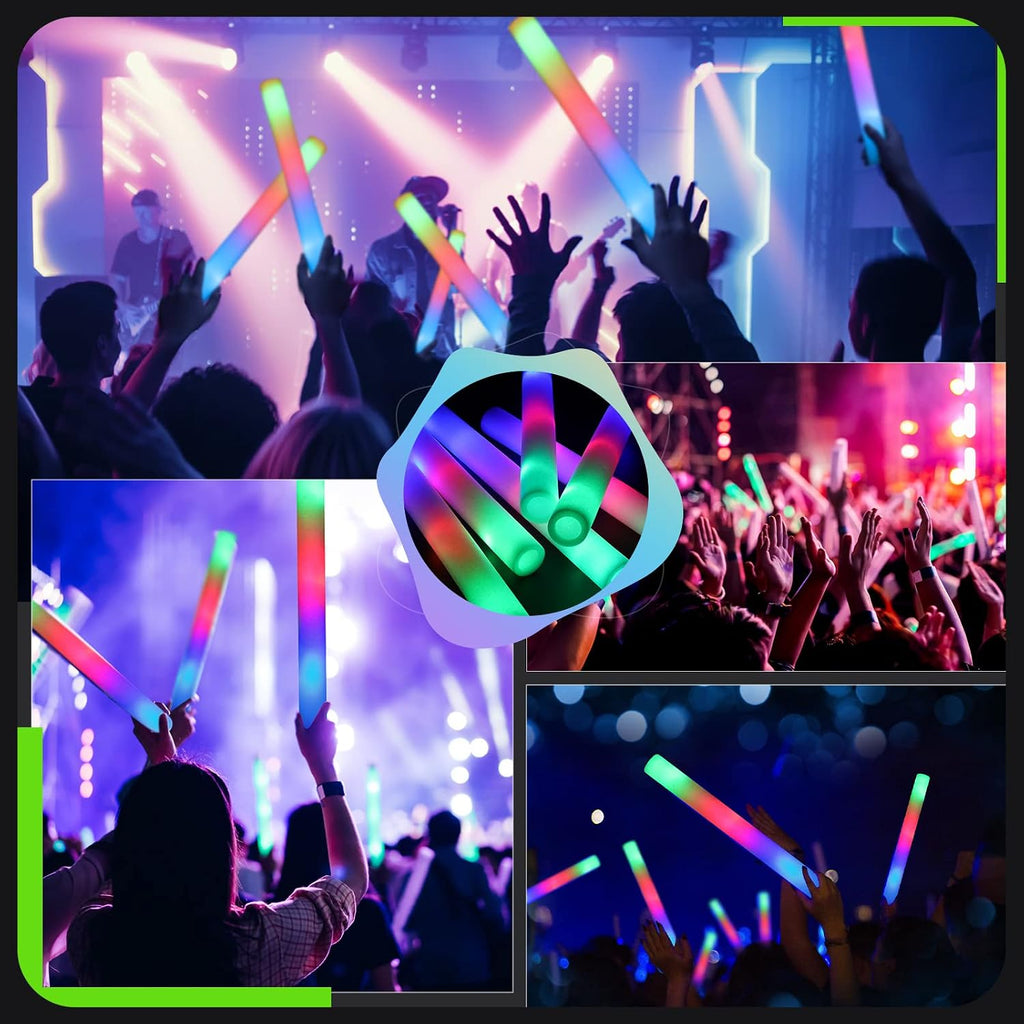 HONLYNE 120 PCS Foam Glow Sticks with 3 Modes Colorful Flashing, LED Light Sticks, Glow in the Dark Party Suppliesfor Wedding, Raves, New Year Carnival