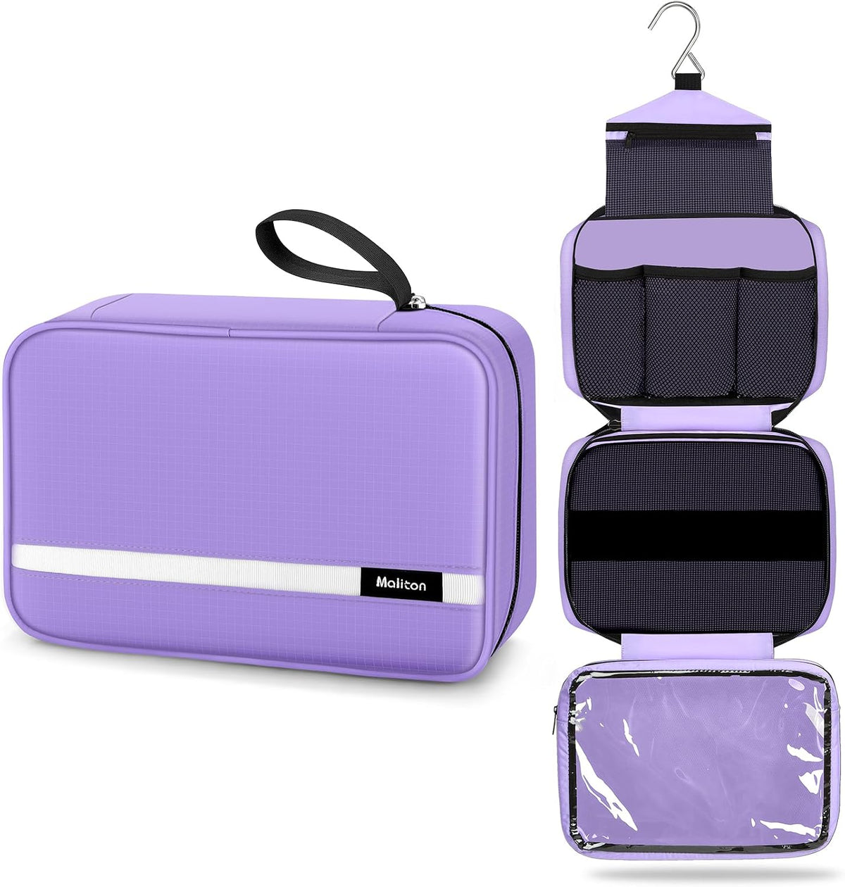 Maliton Toiletry Bag for Men & Women Travel Toiletry Bag Hanging Toiletry Bag Hygiene Organizer with 4 Compartments Waterproof Bathroom Shower Bag Large Toiletries Travel Bag (Gray)